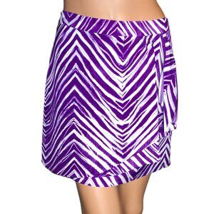 BCBGMaxazria Purple White Faux Wrap Skirt 0